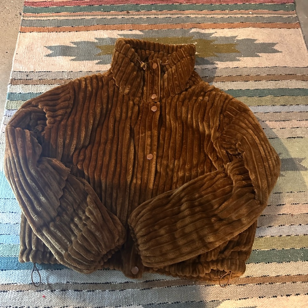 Brown Ribbed cropped Jacket